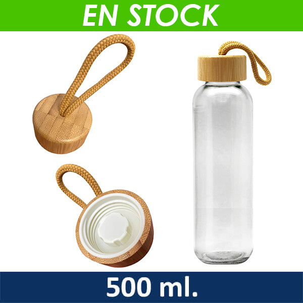 Botella Vidrio con tapa Bamboo M32
