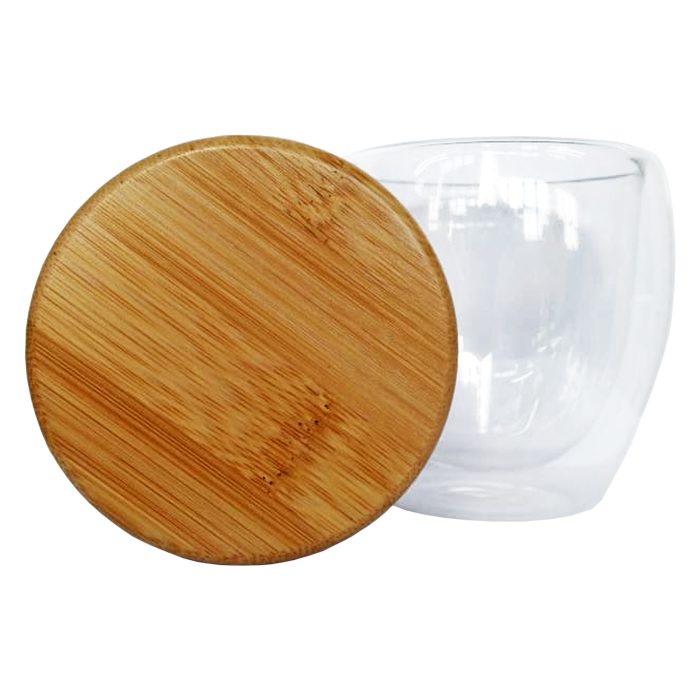 Vaso de vidrio doble pared con tapa de bamboo M7